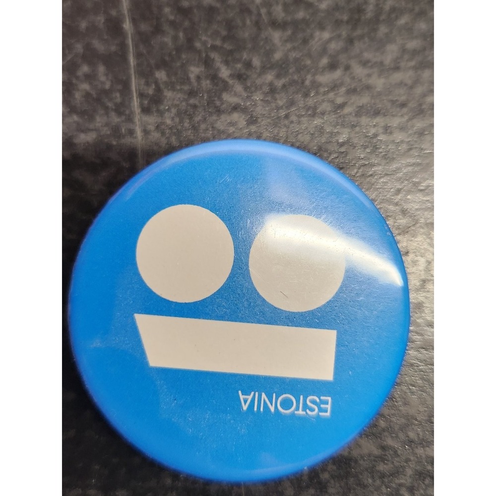 Estonia Pinback Button Stylized Face Logo Blue 1.5 Inch Round National Souvenir